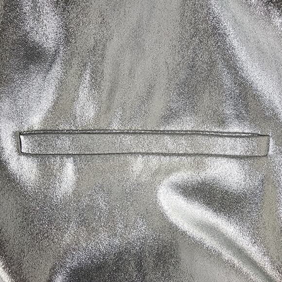 Jennifer Lopez Blazer XL Silver Metallic Jacket Disco Faux Pockets Button Retro - Picture 11 of 11